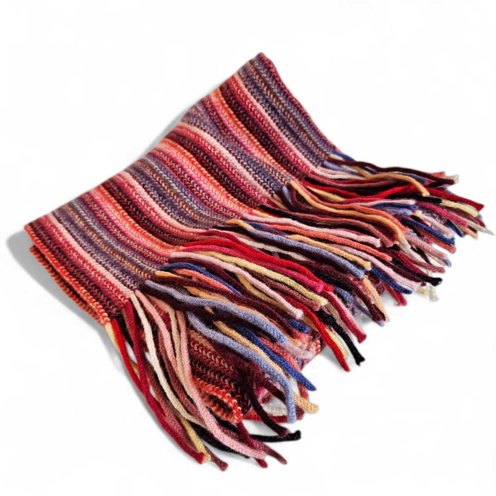 William Brunton Vintage Lambswool Scarf Hand Knit Scotland Fringe Cozy Luxe